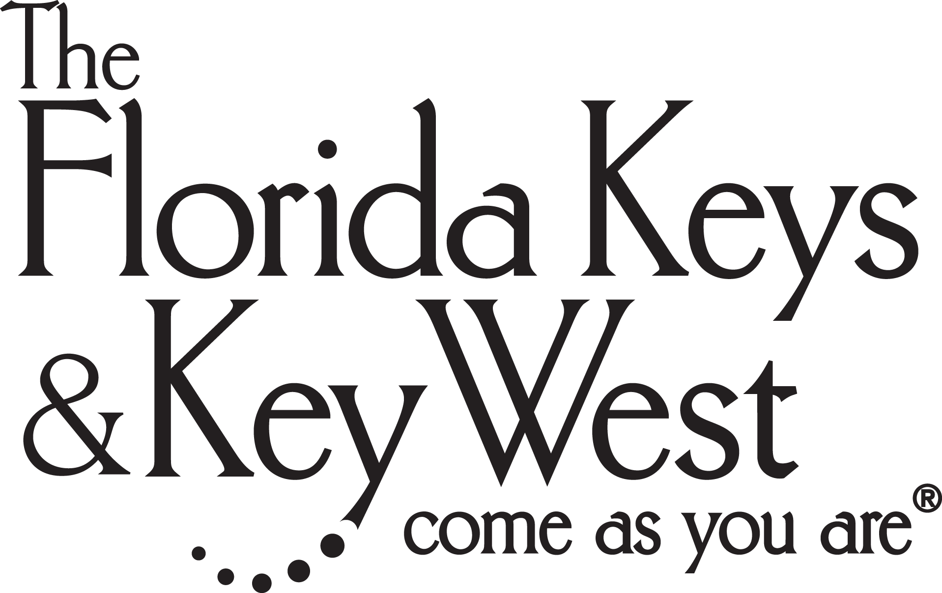 Logo for The Florida Keys & Key West with a tagline come as you are.